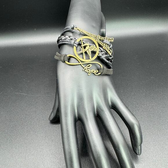 New Black Braided Leather Twine Multilayer Eiffel Tower Infinity Bracelet - Picture 1 of 7